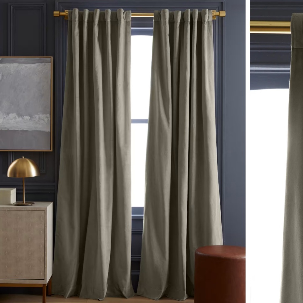 NWT QUINCE Set 48x84 Cotton Velvet Curtain Light Grey 3507